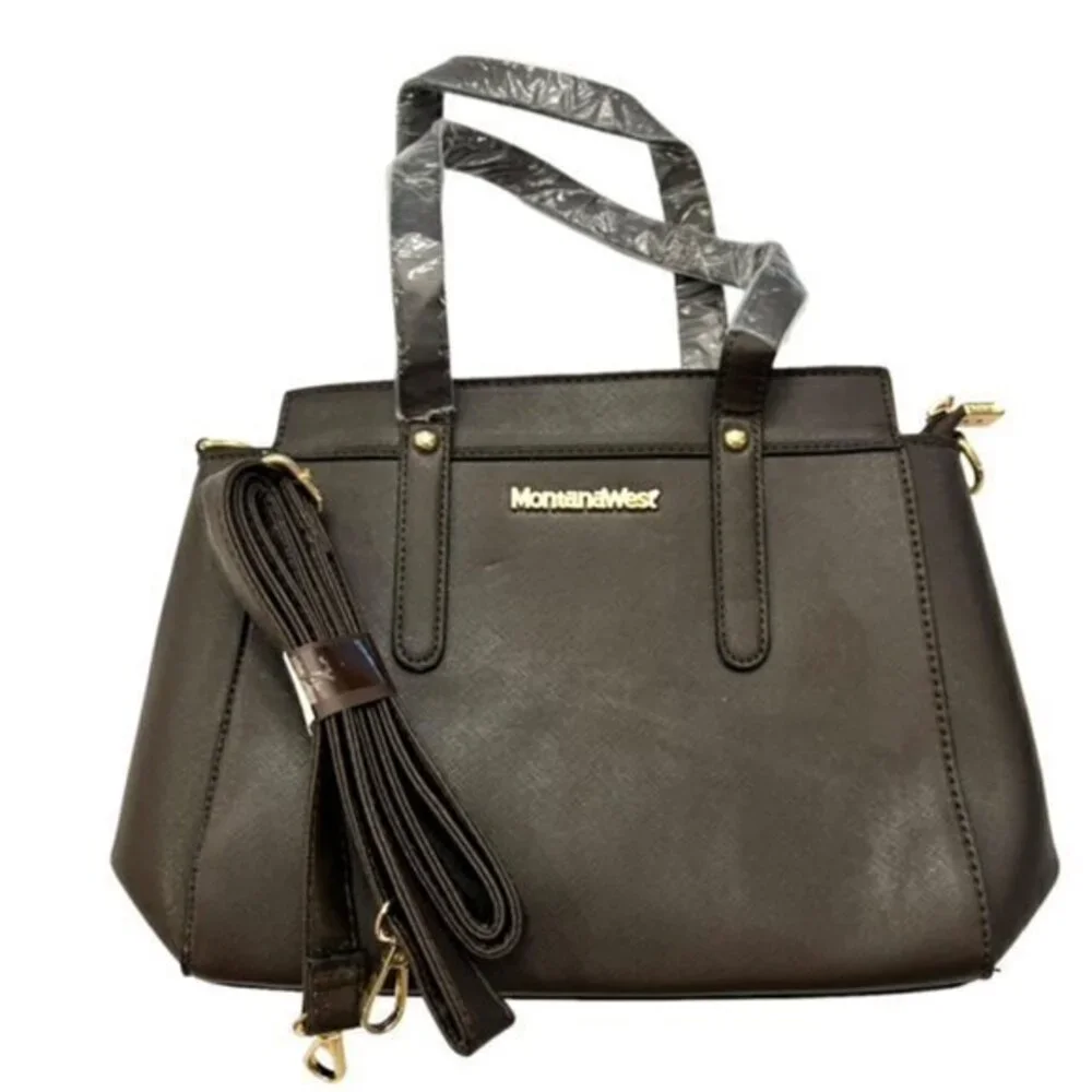 🎉SALE🎉 Montana West Brown Vinyl Small Satchel Bag NEW‎ Gold Western Crossbody